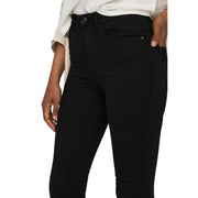 Only Women black high-waisted cotton blend trousers with pockets featuring a sleek, form-fitting design and subtle stitching