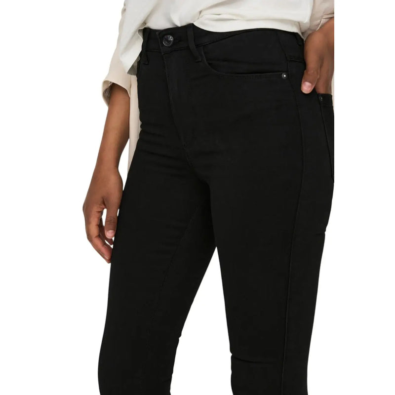 Only Women black high-waisted cotton blend trousers with pockets featuring a sleek, form-fitting design and subtle stitching