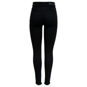 Only women black high-waisted cotton skinny jeans with frayed hem and only brand label at waistband