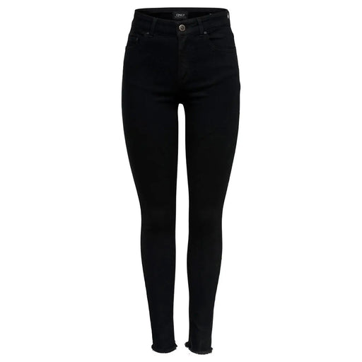Jean skinny noir taille haute en coton, ourlet effiloché et étiquette de marque discrète à la ceinture only bouton zip uni pour femme