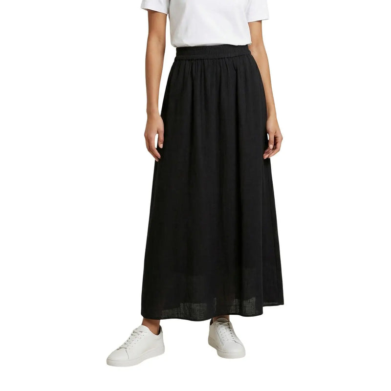 Black flowing cotton maxi skirt with elastic waistband and textured hem for casual summer wear by Only Women