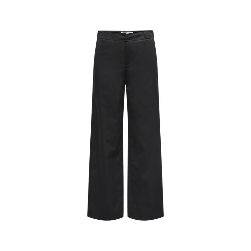 Black wide-leg cotton trousers with zip hook pockets from Only Women featuring a sleek minimalist design in size 30