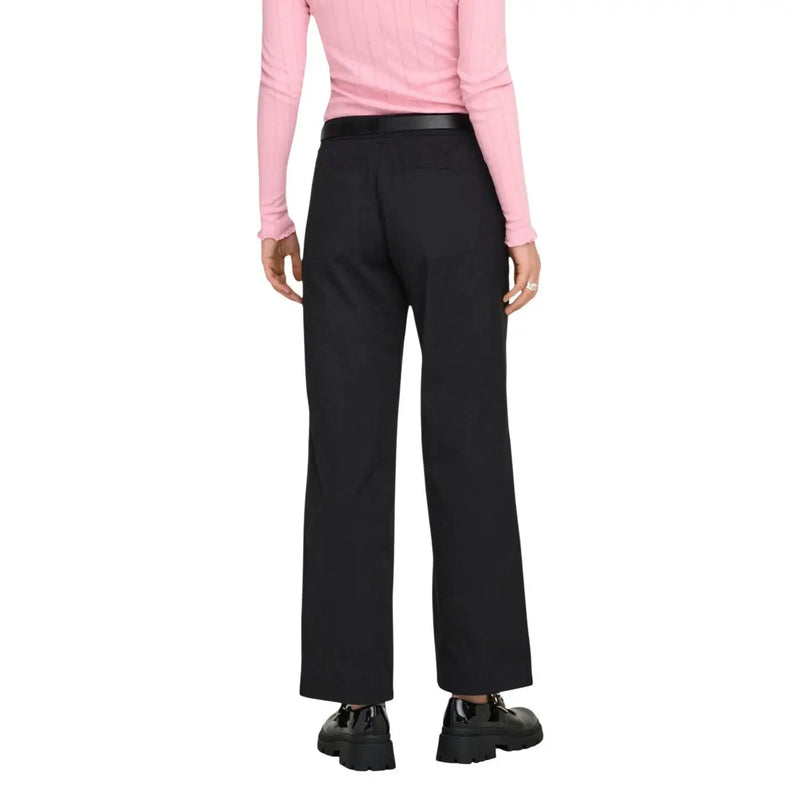 Black cotton wide-leg trousers with a straight cut and black belt from Only Women zip hook pockets size 30
