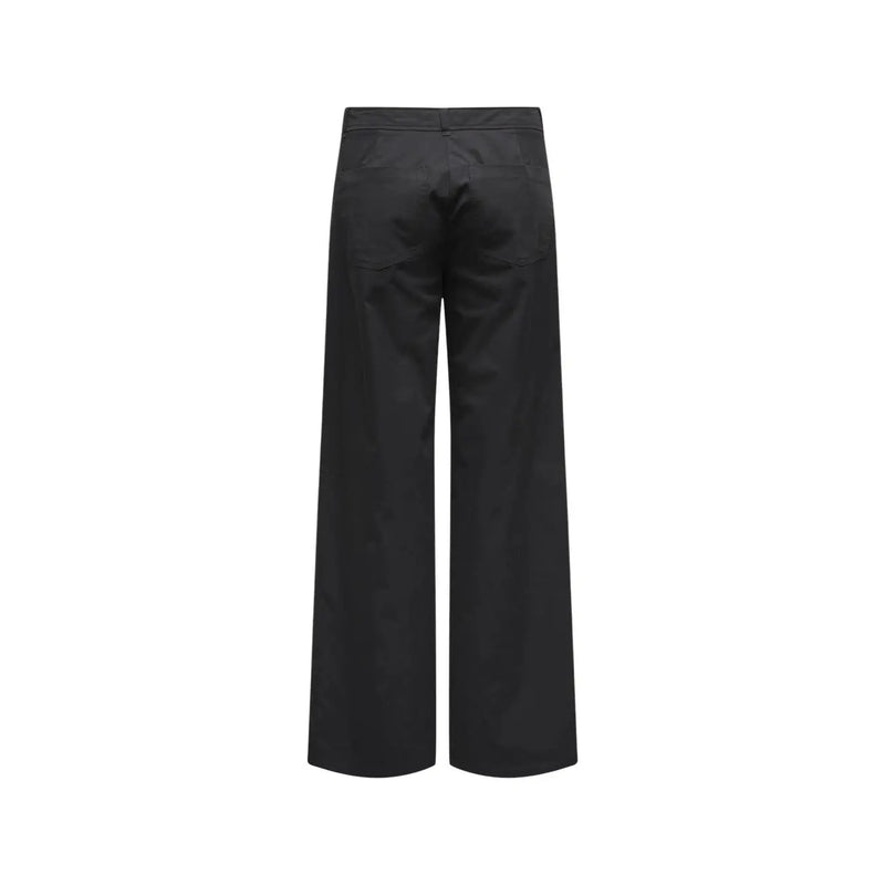 Only women black cotton wide-leg trousers with zip hook pockets and subtle stitching details size 30