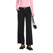 Black cotton wide-leg trousers with straight cut, belt loops, zip hook closure, and pockets size 30 by Only Women