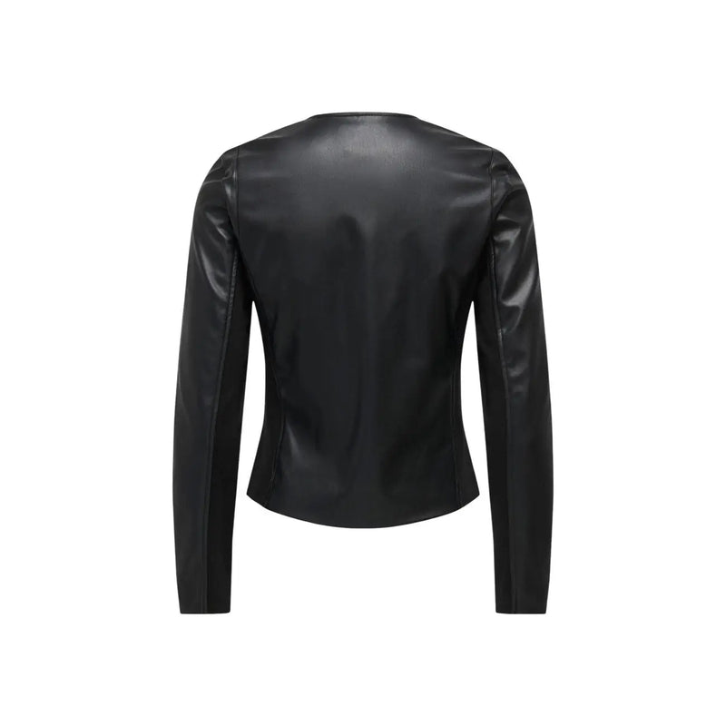 Only women black faux leather blazer jacket with sleek fitted silhouette and subtle seam detailing