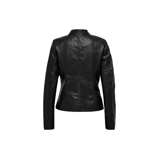 Only Schwarze Damen-Motorradjacke aus Kunstleder mit taillierter Passform und dezenten Ziernähten aus Polyurethan-Viskose-Material