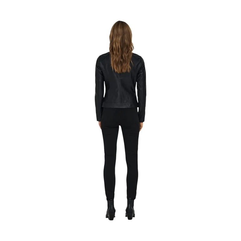 Black leather moto jacket with sleek fitted design and subtle stitching in only women black faux leather blazer polyurethane viscose