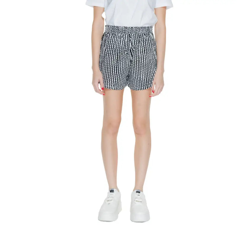 Black and white striped paper bag shorts with drawstring waist from Only Women Black Geometric collection