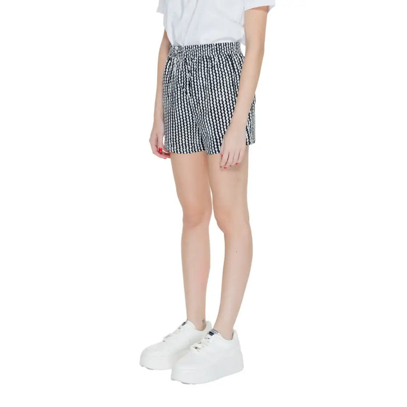 Black and white striped paper bag shorts with drawstring waist from Only Women Black Geometric collection