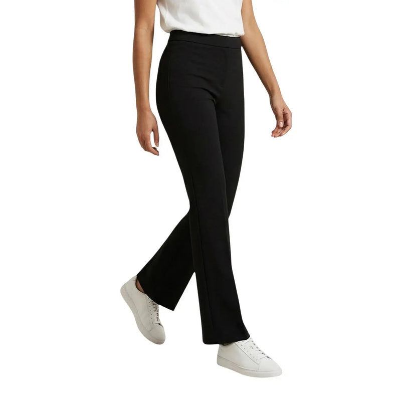 Black high-waisted kick flare trousers by Only Women made from smooth stretchy fabric for comfortable wear