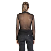 Only Damen-Strickwaren, schwarz, Polyester, Elastan, lang, Herbst, schwarz, transparent, langärmelig top mit hohem Halsausschnitt und Unterlage