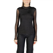 Schwarzer, durchsichtiger, langärmeliger Strickpullover top mit hohem Halsausschnitt und festem Oberkörper aus Polyester-Elastan für den Herbst von Only Frauen