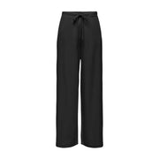 Black satin wide-leg trousers with a drawstring waistband in viscose nylon blend by Only Women