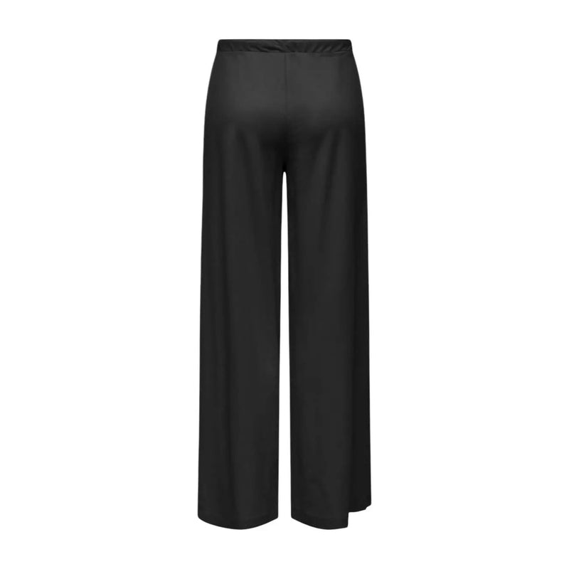Only women black lace trousers in viscose nylon blend featuring wide-leg satin fabric with elastic waistband