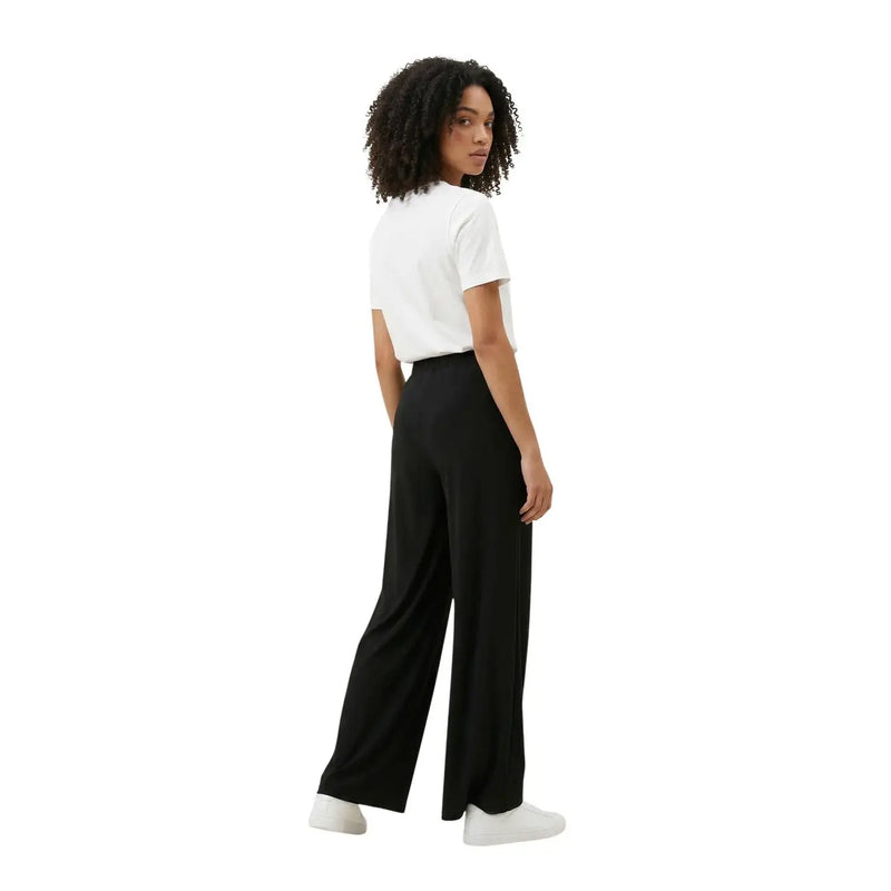 Only women black lace trousers with wide-leg design in viscose nylon blend featuring smooth flowing fabric