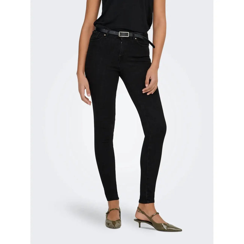 Schwarze, hochgeschnittene Skinny-Jeans von only Damenmodelle aus Bio-Baumwolle mit einer eleganten, figurbetonten Silhouette und dezenten Ziernähten