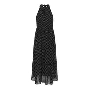 Only women black polka dot halter neck maxi dress with tiered skirt made of polyester for women
