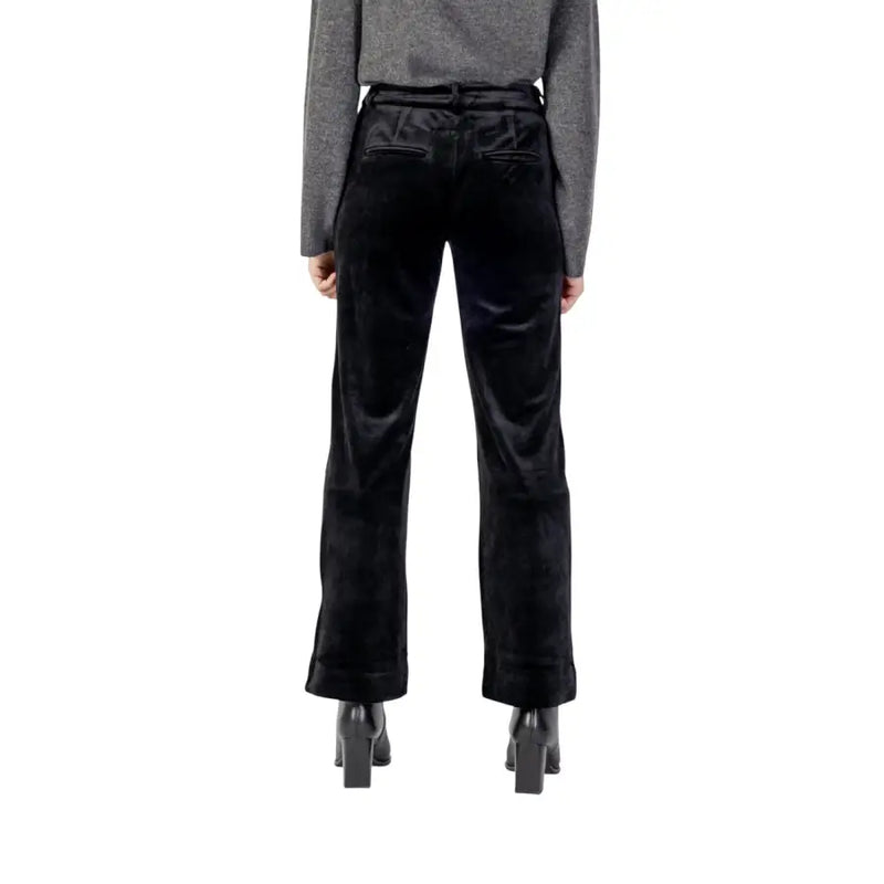 Only black polyester elastane high-waist straight-leg velvet trousers