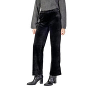 Black high-waist straight-leg velvet trousers by Only Women