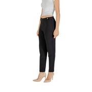 Only women black polyester tailored trousers with a sleek straight-leg cut and subtle button detail at the waistband