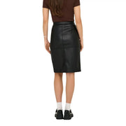 Only women black polyester faux leather pencil skirt with sleek fitted silhouette and subtle front seam detailing for fall winter