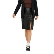 Black faux leather pencil skirt with front slit Only Women zip skirt