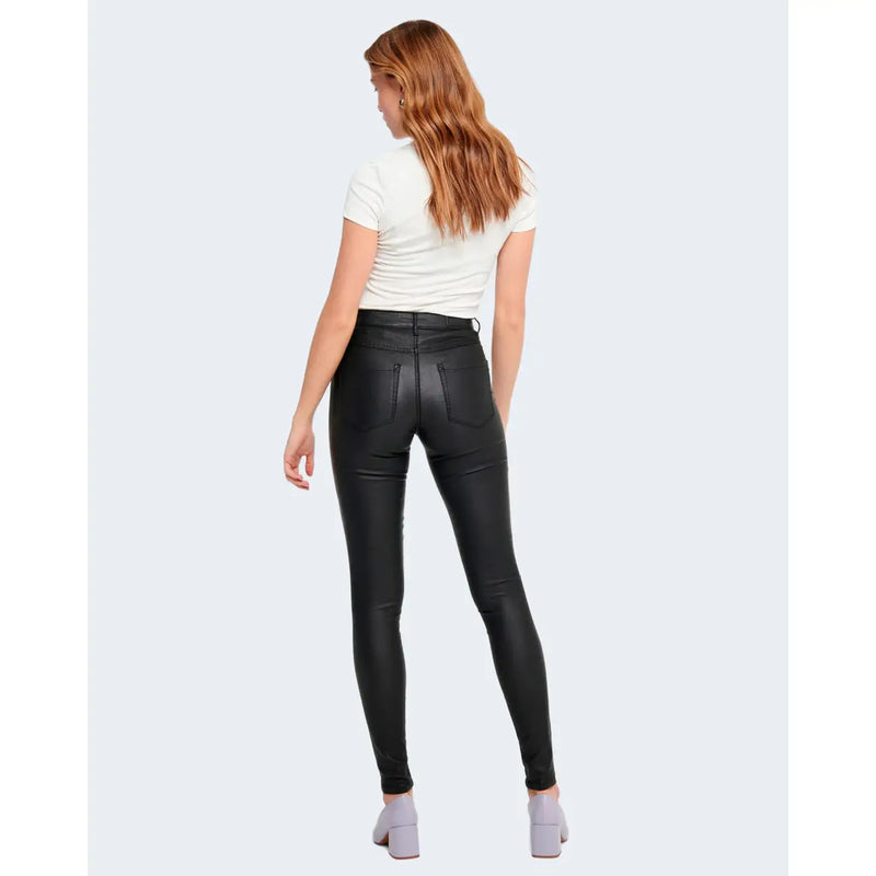 Schwarze, hochgeschnittene Skinny-Jeans aus Kunstleder für Damen, hergestellt aus einem Viskose-Stretch-Gewebe
