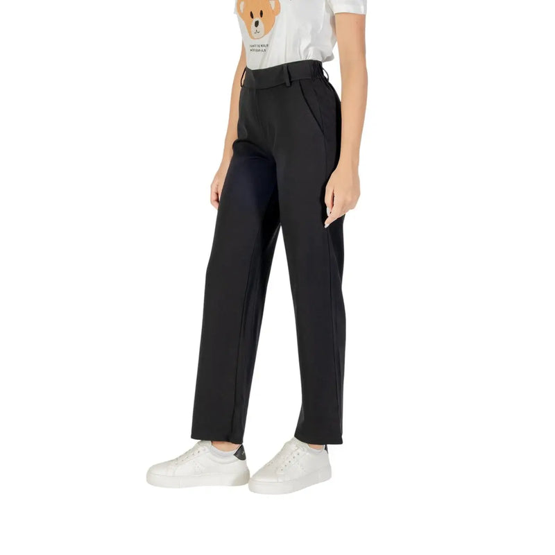 Only Women black viscose high-waisted trousers with sleek straight-leg cut and subtle zip side seam detailing