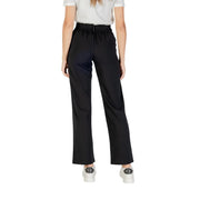 Black viscose high-waisted wide-leg trousers for women with elastic waistband and zip detail from Only