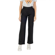 Black high-waisted straight-leg viscose trousers for women with zip detail and tailored smooth fabric