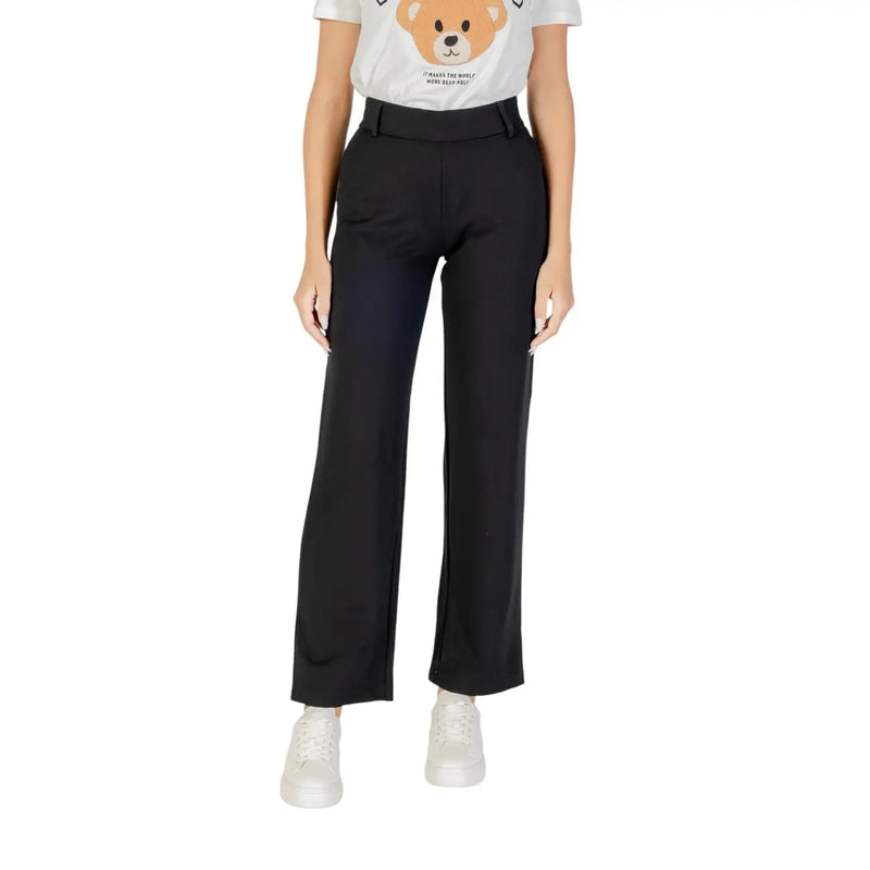 Black high-waisted straight-leg viscose trousers for women with zip detail and tailored smooth fabric