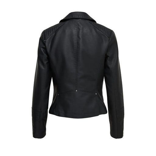 Schwarze Bikerjacke aus Kunstleder von Only Damenmodell mit elegantem, figurbetontem Design und dezenten Ziernähten