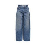 Only Blue Barrel Jeans für Damen, hochgeschnittene, weite Jeans aus mittelblauem Baumwoll-Denim mit dezenten Waschungen und klassischen Ziernähten
