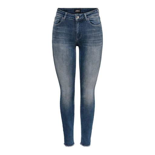 Only Damen-Jeans aus blauem Baumwoll-Denim, Stretch-Passform, schmal geschnitten in Dunkelblau mit ausgefransten Säumen