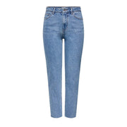 Only women blue cotton jeans in light-wash with high-rise fit and straight-leg cut for regular wear