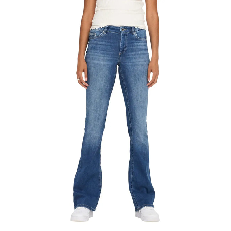 Only Women blue denim jeans cotton blend with faded wash classic five-pocket design and flare leg style