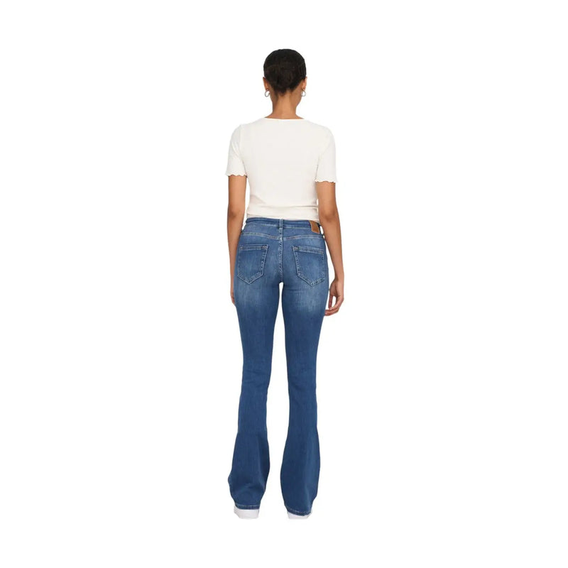 Only women blue denim jeans cotton blend featuring classic five-pocket design and subtle fading in flare style