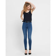 Hochgeschnittene, schmal geschnittene blaue Jeans mit schwarzem Gürtel aus Baumwollmischgewebe von Only Frauen
