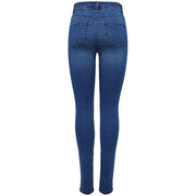 Only Damen-Jeans aus blauem Denim, Baumwollmischung, hoher Bund, schmale Passform, mittlere Waschung, klassische Gesäßtaschen, von hinten gesehen