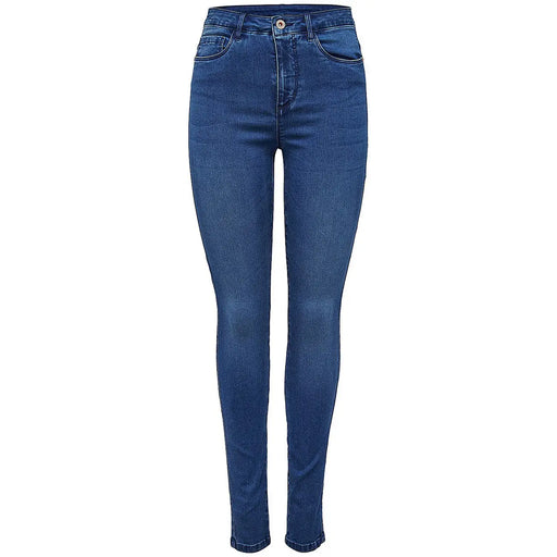 Only Damen-Jeans aus dunkelblauem Denim, hochgeschnittener Skinny-Passform, klassischer Baumwollmischung und dezenter Auswaschung an den Oberschenkeln
