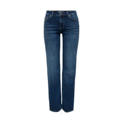 Only Women blue mid straight jeans in cotton denim featuring a dark blue color and classic five-pocket design