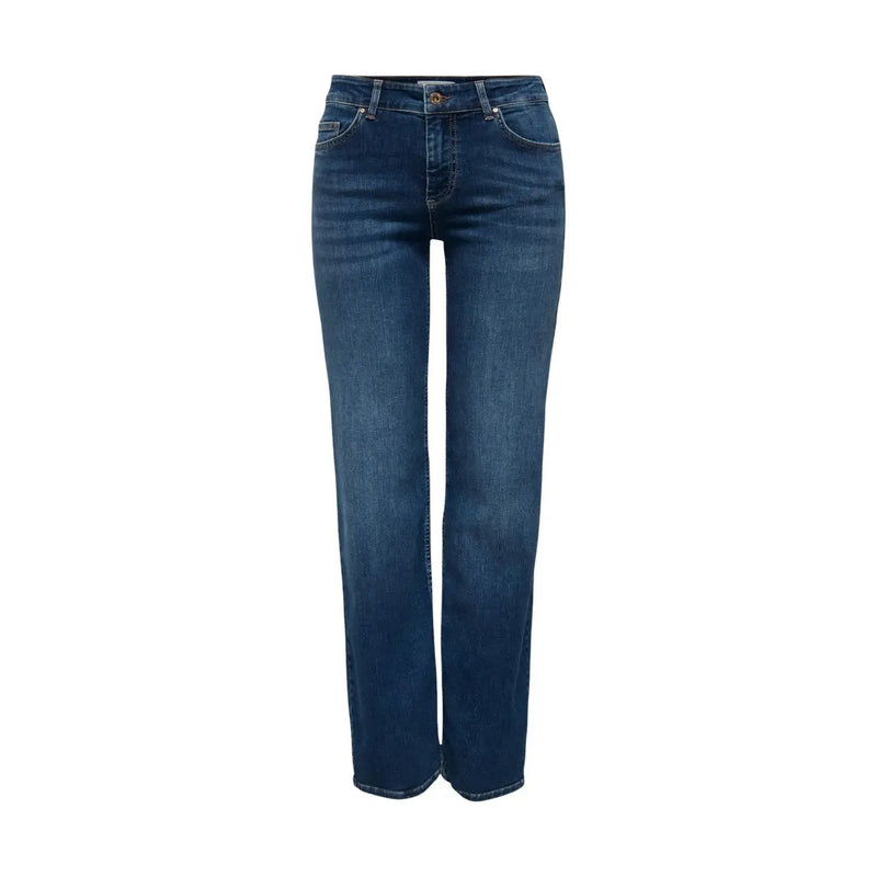 Only Women blue mid straight jeans in cotton denim featuring a dark blue color and classic five-pocket design