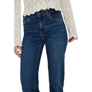 Dark blue high waist straight-leg cotton denim jeans for women by Only in mid blue color