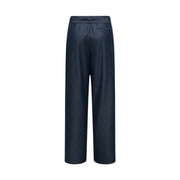 Only women dark navy satin wide-leg trousers with high waist subtle front pleats belt zip and button closure