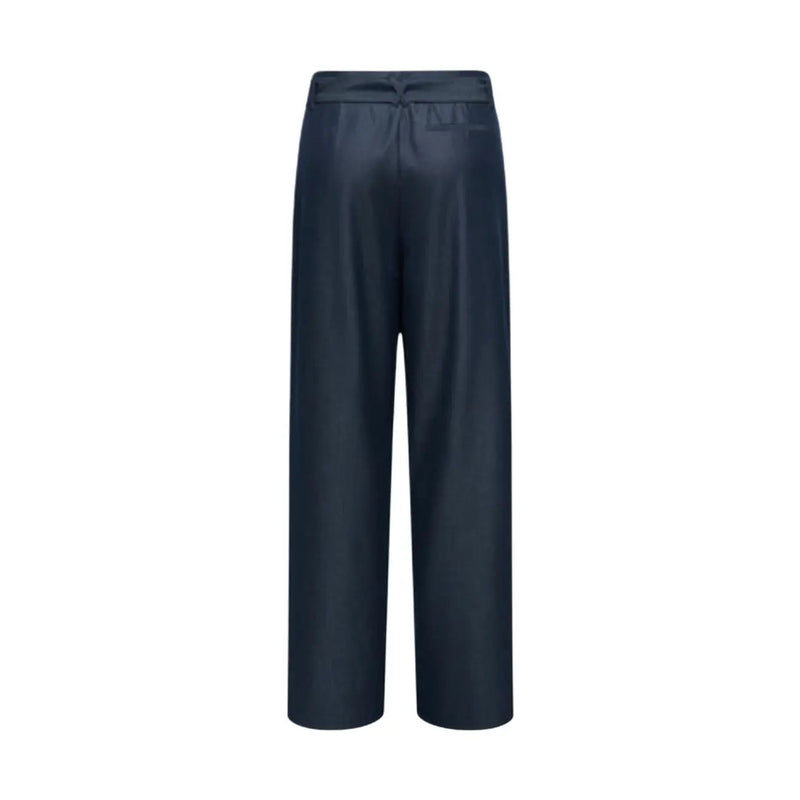 Only women dark navy satin wide-leg trousers with high waist subtle front pleats belt zip and button closure