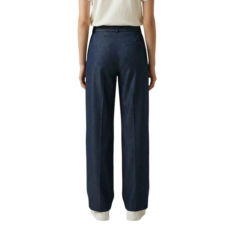 Navy blue Only Women wide-leg trousers with belt zip and button featuring a tailored fit and subtle front pleats