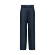 Only women blue dark navy wide-leg trousers with belt zip and button featuring a tailored fit and subtle belt loops