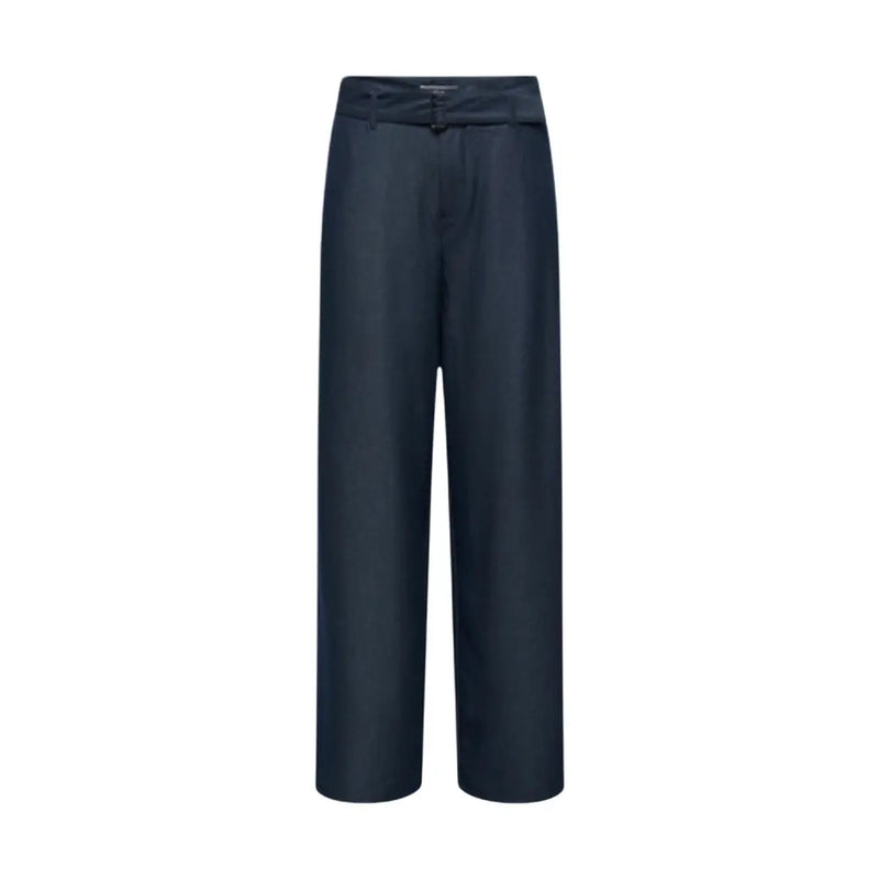 Only women blue dark navy wide-leg trousers with belt zip and button featuring a tailored fit and subtle belt loops