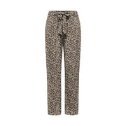 Taupe and brown leopard-print high-waisted trousers with self-tie belt in viscose for women by Only